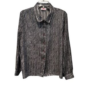 ALIA Women's Black White Pattern Long Sleeve Button Up Shirt Top Size 14